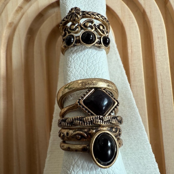 New Free People Vintage Gold and Black Ring Set - Picture 2 of 2